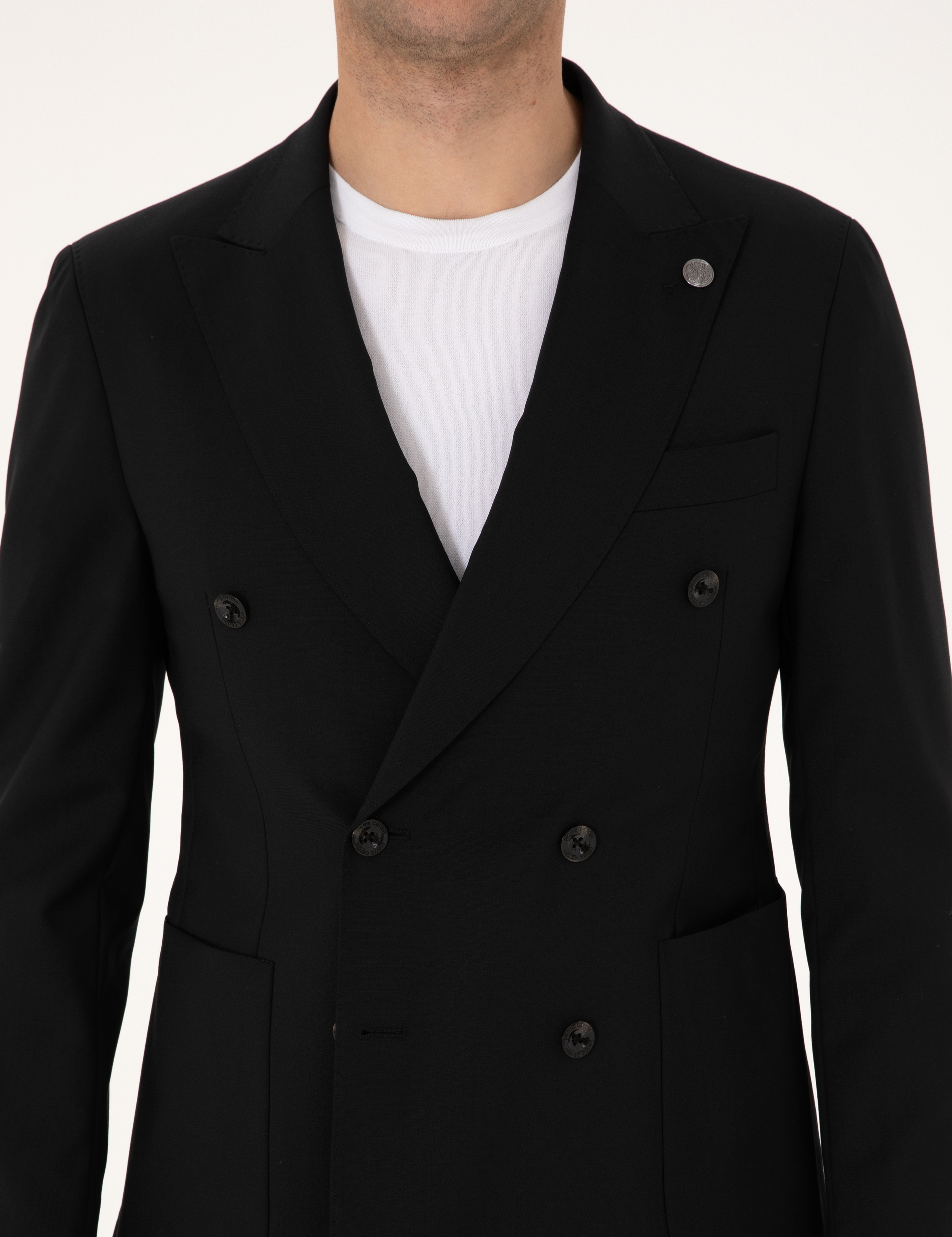 Siyah Extra Slim Fit %100 Yün Kruvaze Takım Elbise - Image 7