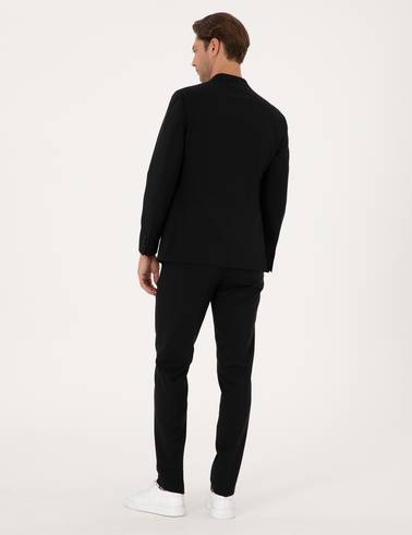 Siyah Ex. Slim Fit %100 Yün Kruvaze Takım Elbise