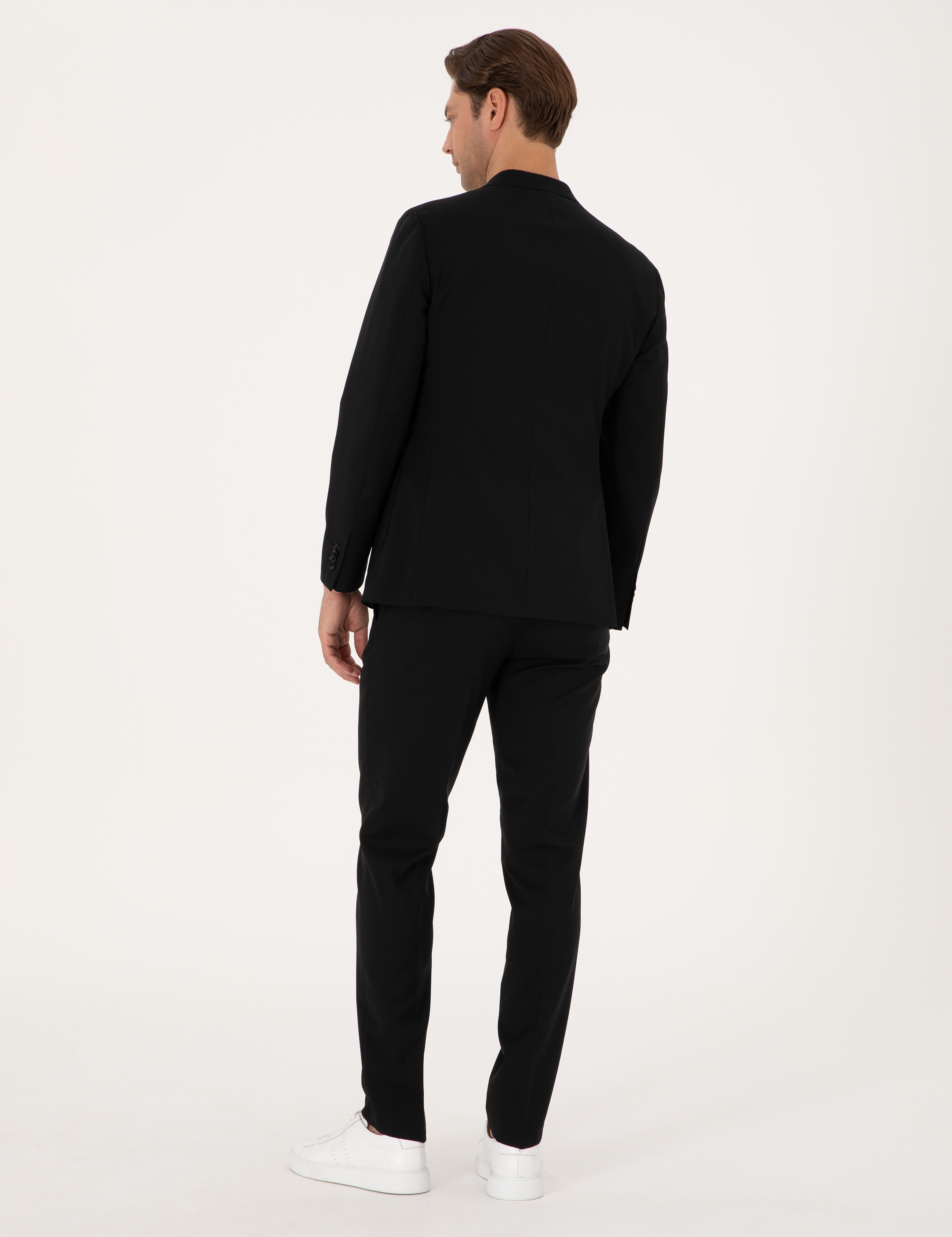 Siyah Extra Slim Fit %100 Yün Kruvaze Takım Elbise - Image 5