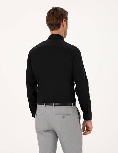 Siyah Non İron Kolay Ütülenebilir Slim Fit Uzun Kollu Basic Gömlek