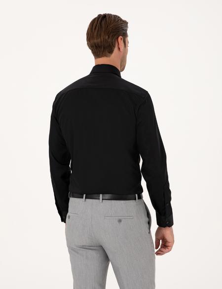 Siyah Non İron Kolay Ütülenebilir Slim Fit Uzun Kollu Basic Gömlek - 50301930023