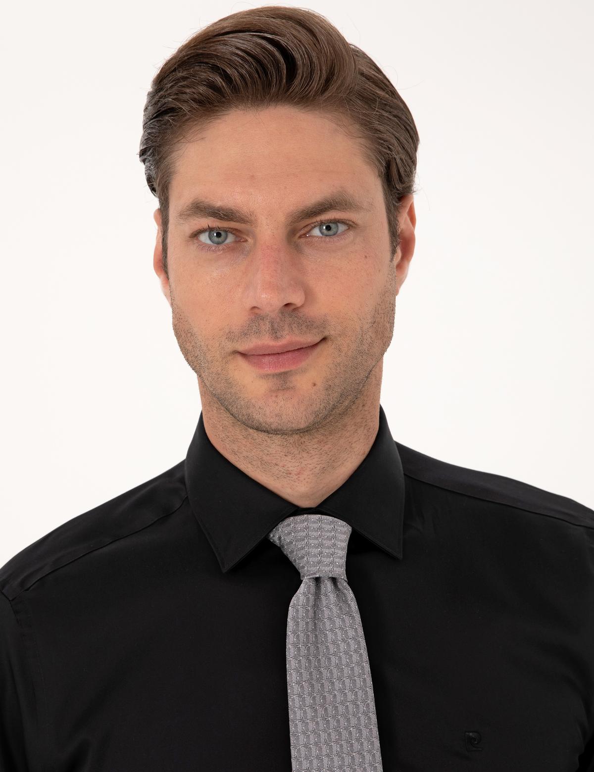 Siyah Non İron Kolay Ütülenebilir Slim Fit Uzun Kollu Basic Gömlek - 50301930023