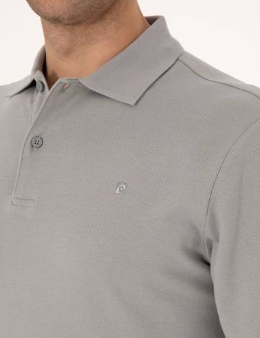 Gri Slim Fit Kıvrılmaz Polo Yaka Basic Pike Sweatshirt