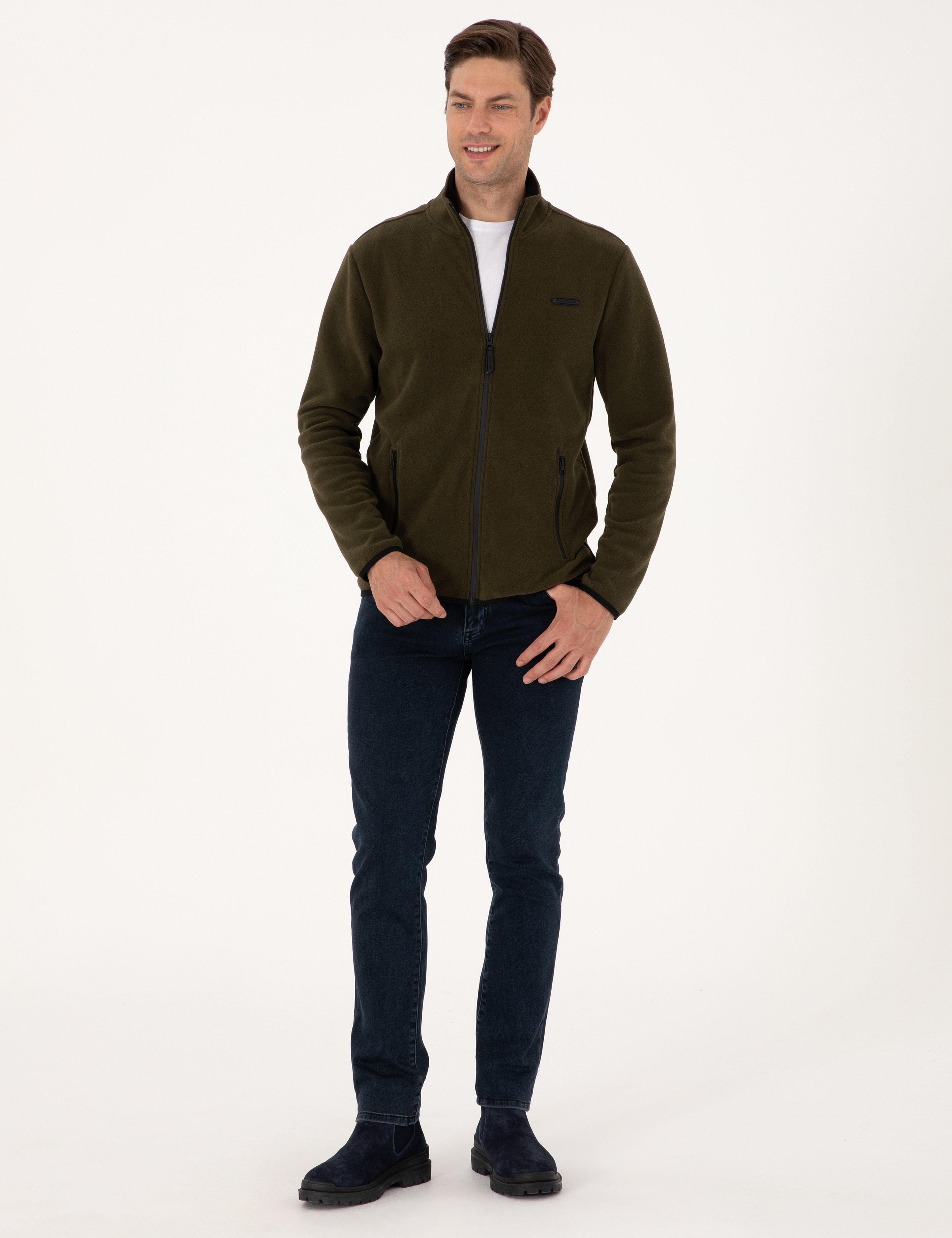 Haki Regular Fit Polar Hırka - Image 4