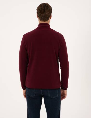 Bordo Regular Fit Yarım Fermuarlı Polar Sweatshirt