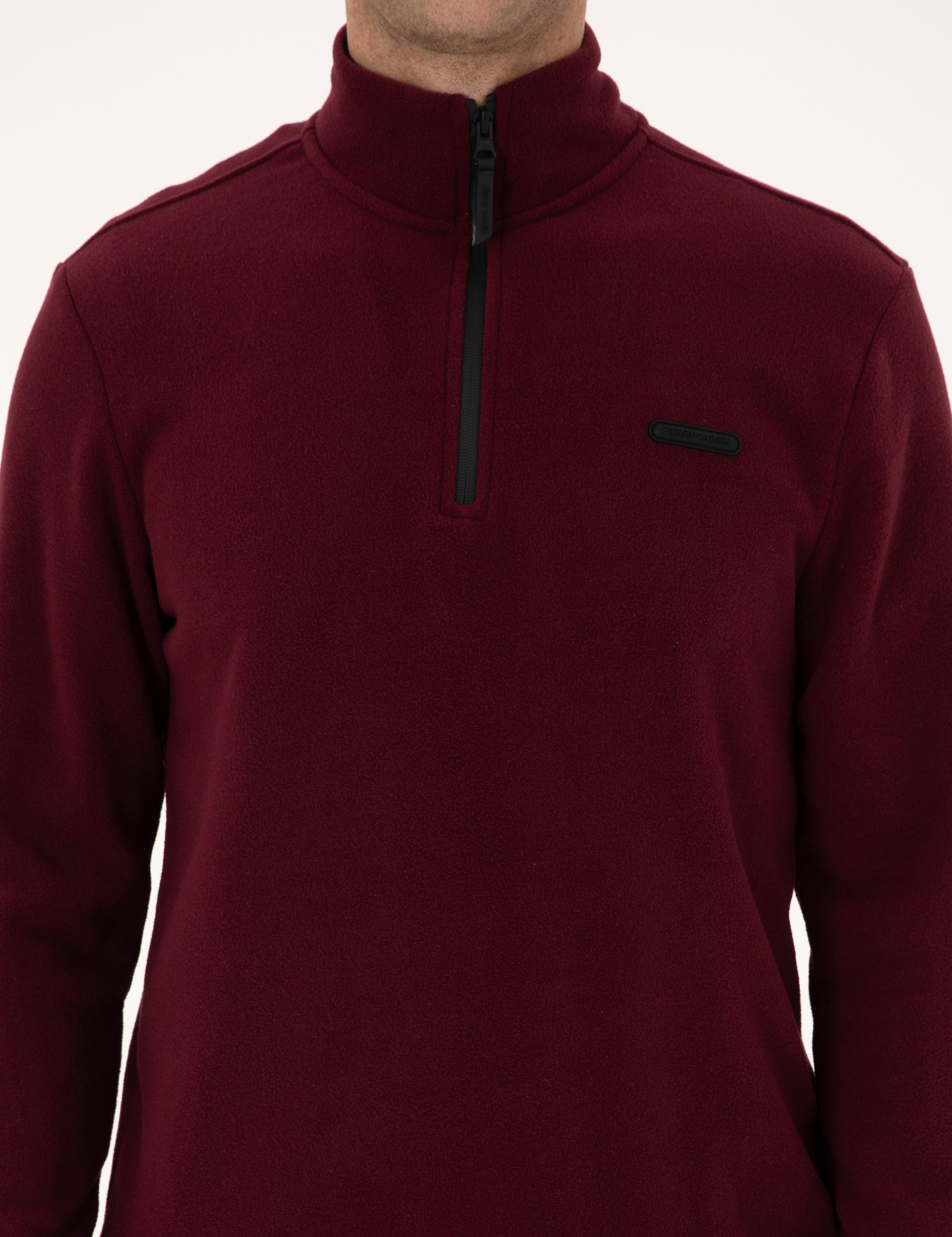 Bordo Regular Fit Yarım Fermuarlı Polar Sweatshirt