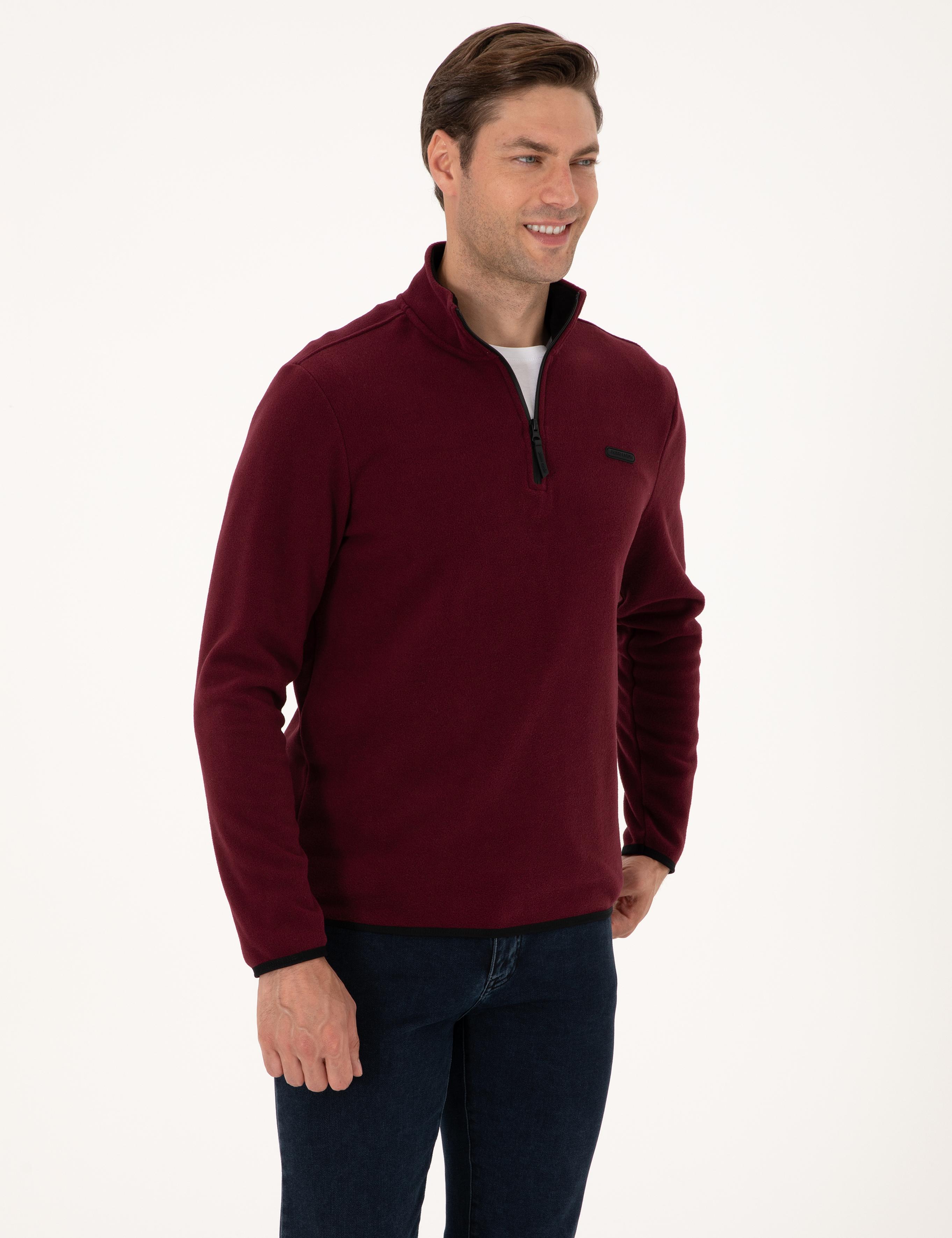 Bordo Regular Fit Yarım Fermuarlı Polar Sweatshirt