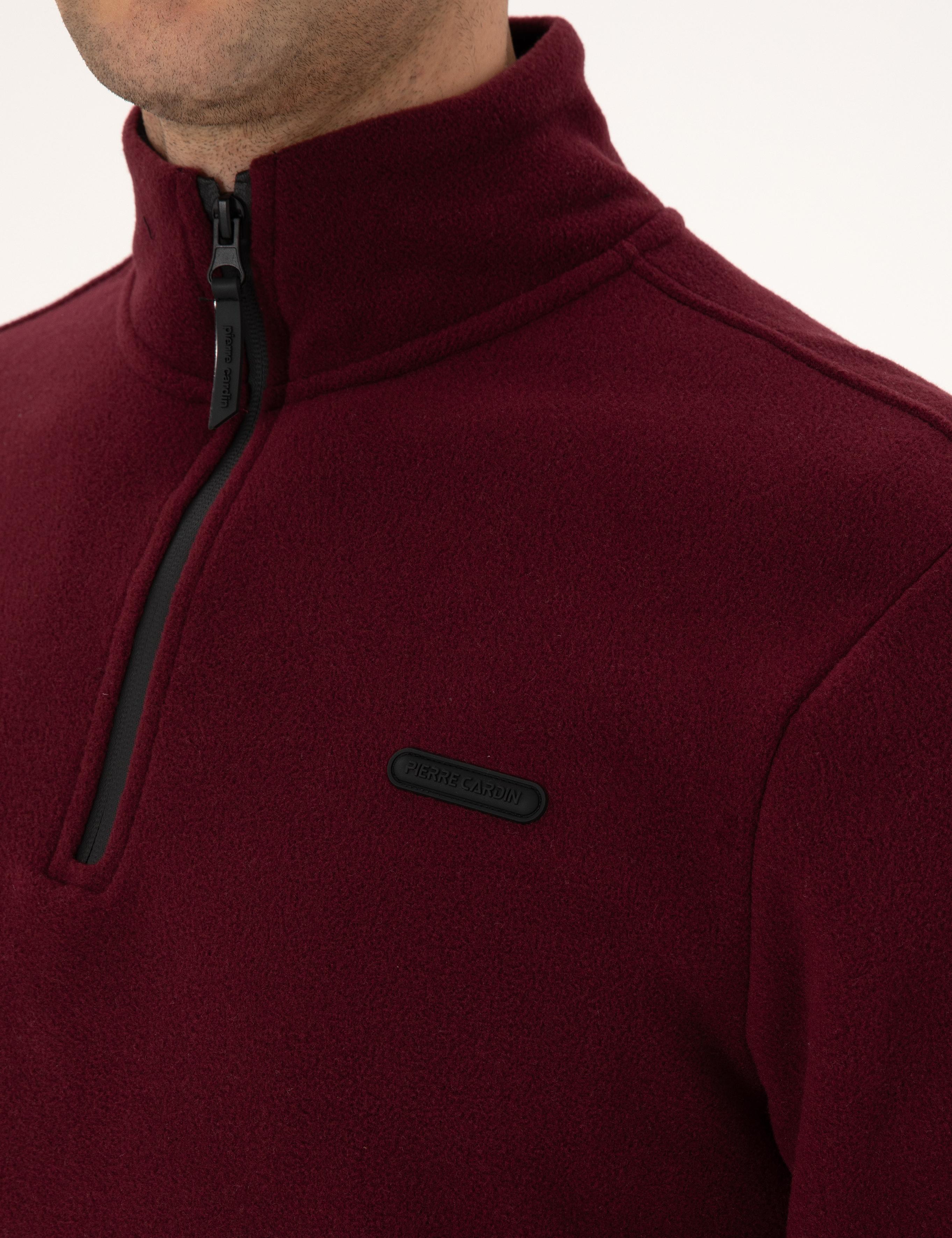 Bordo Regular Fit Yarım Fermuarlı Polar Sweatshirt