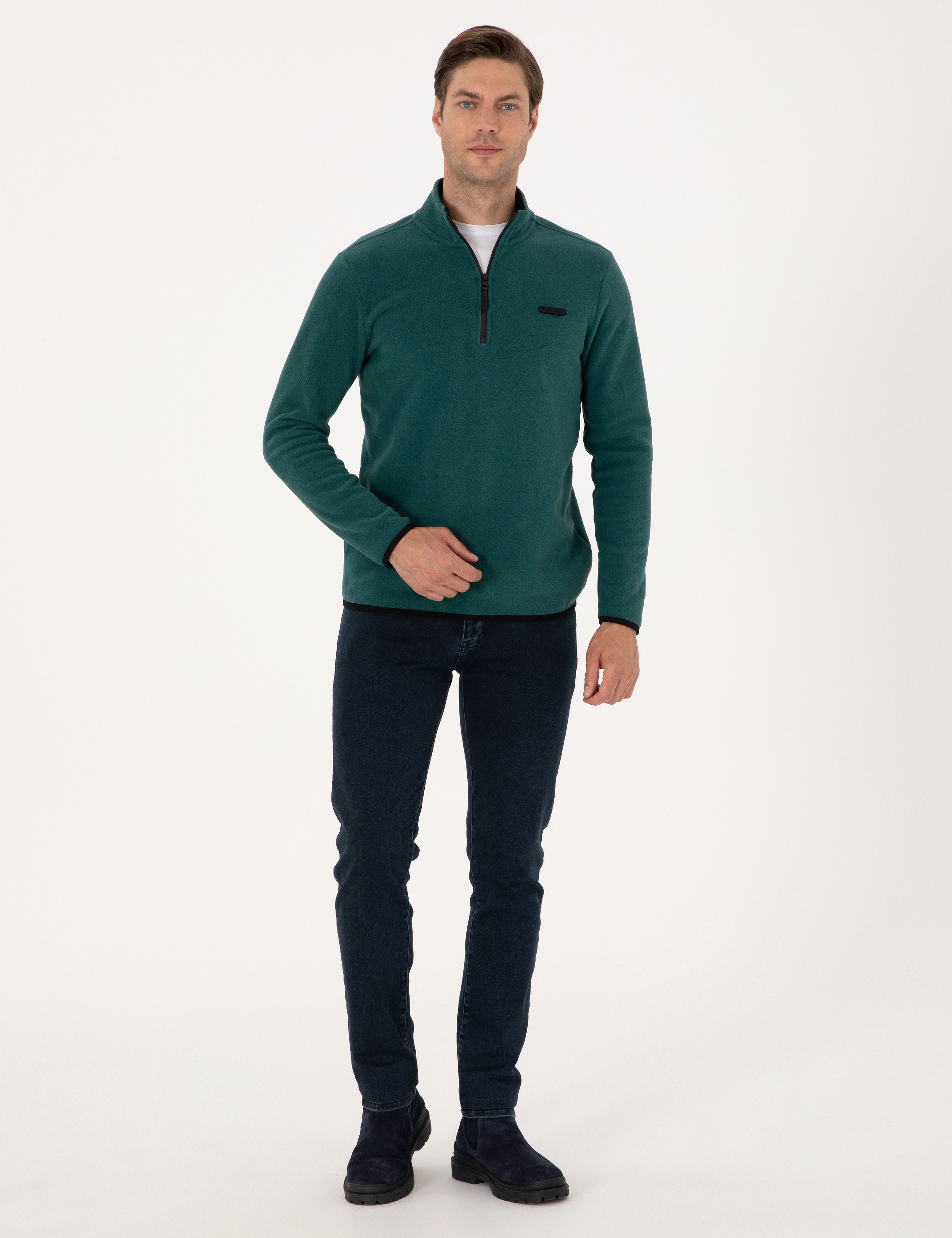 Zümrüt Regular Fit Yarım Fermuarlı Polar Sweatshirt - Image 4