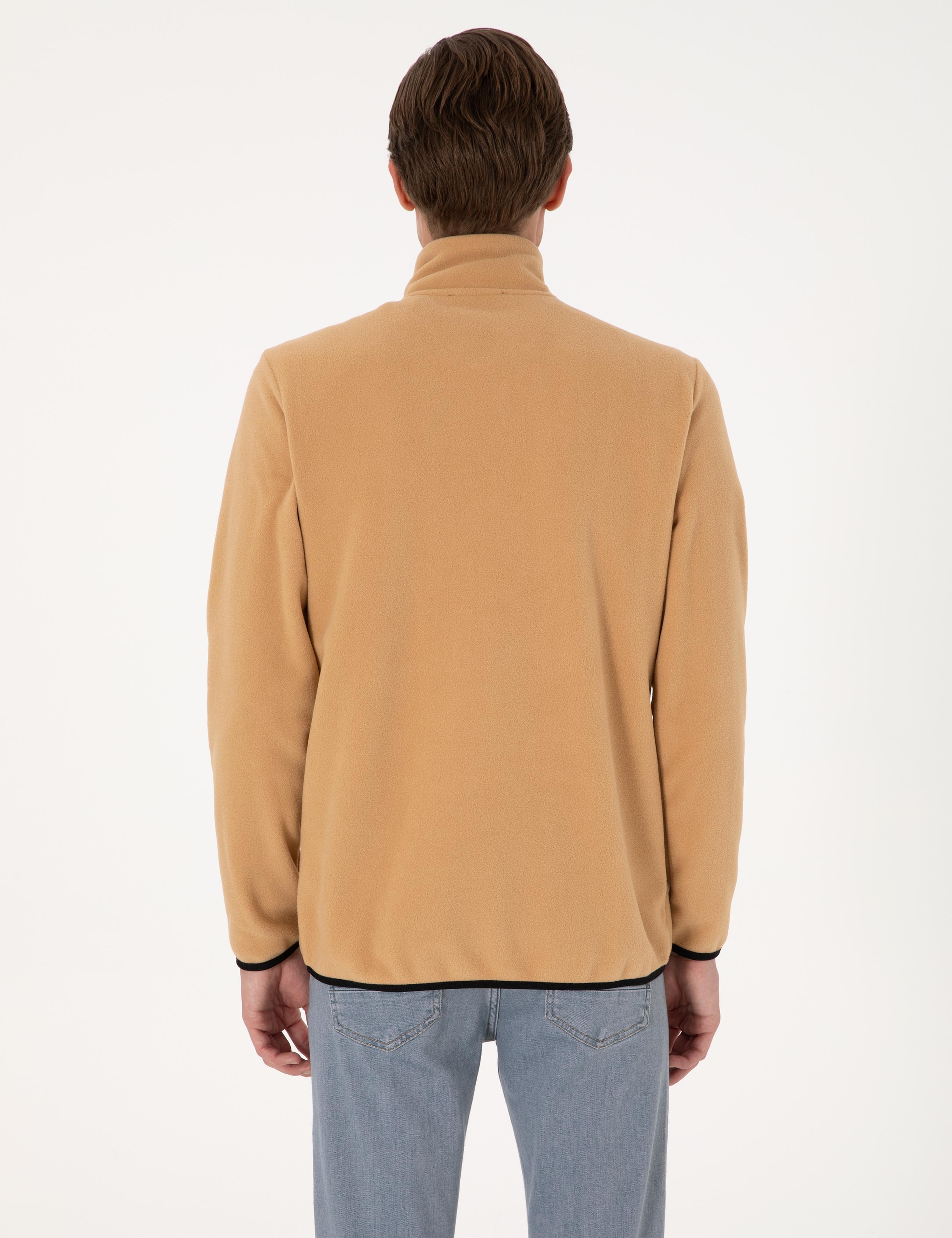 Bej Regular Fit Yarım Fermuarlı Polar Sweatshirt