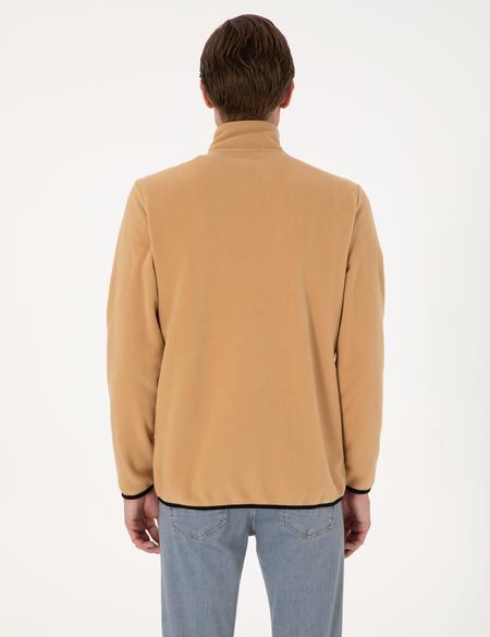 Bej Regular Fit Yarım Fermuarlı Polar Sweatshirt - 50314056097