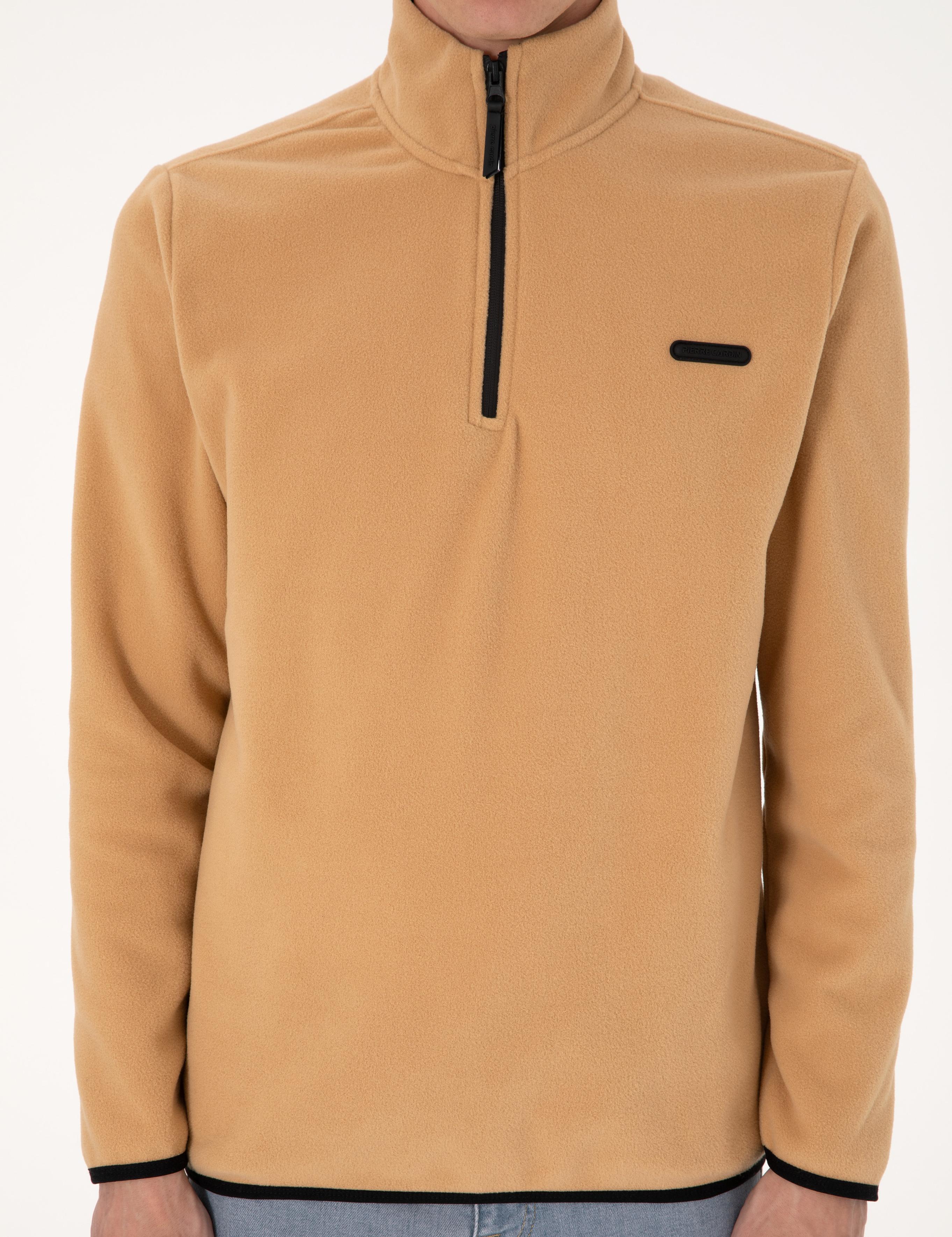 Bej Regular Fit Yarım Fermuarlı Polar Sweatshirt