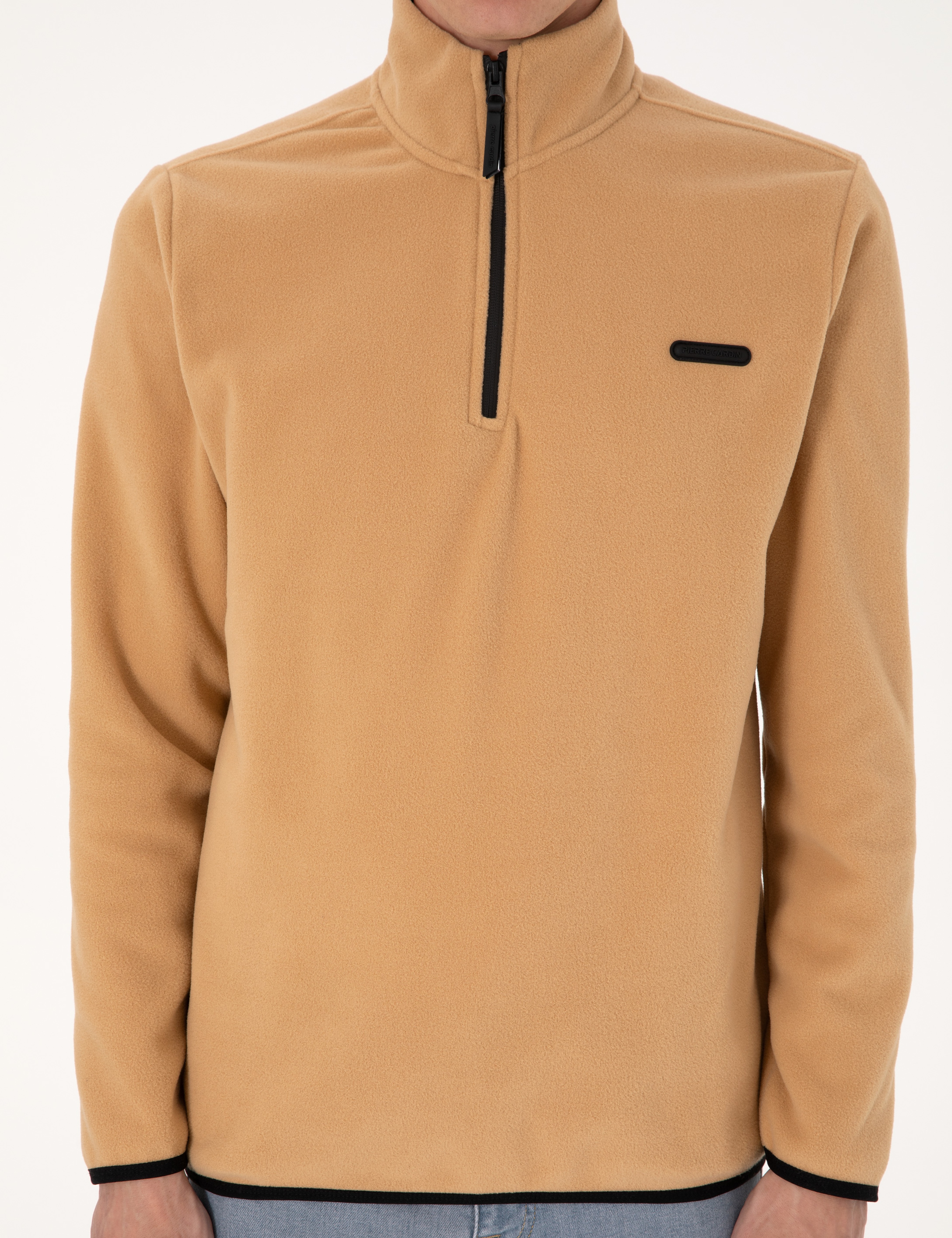 Bej Regular Fit Yarım Fermuarlı Polar Sweatshirt - Image 6