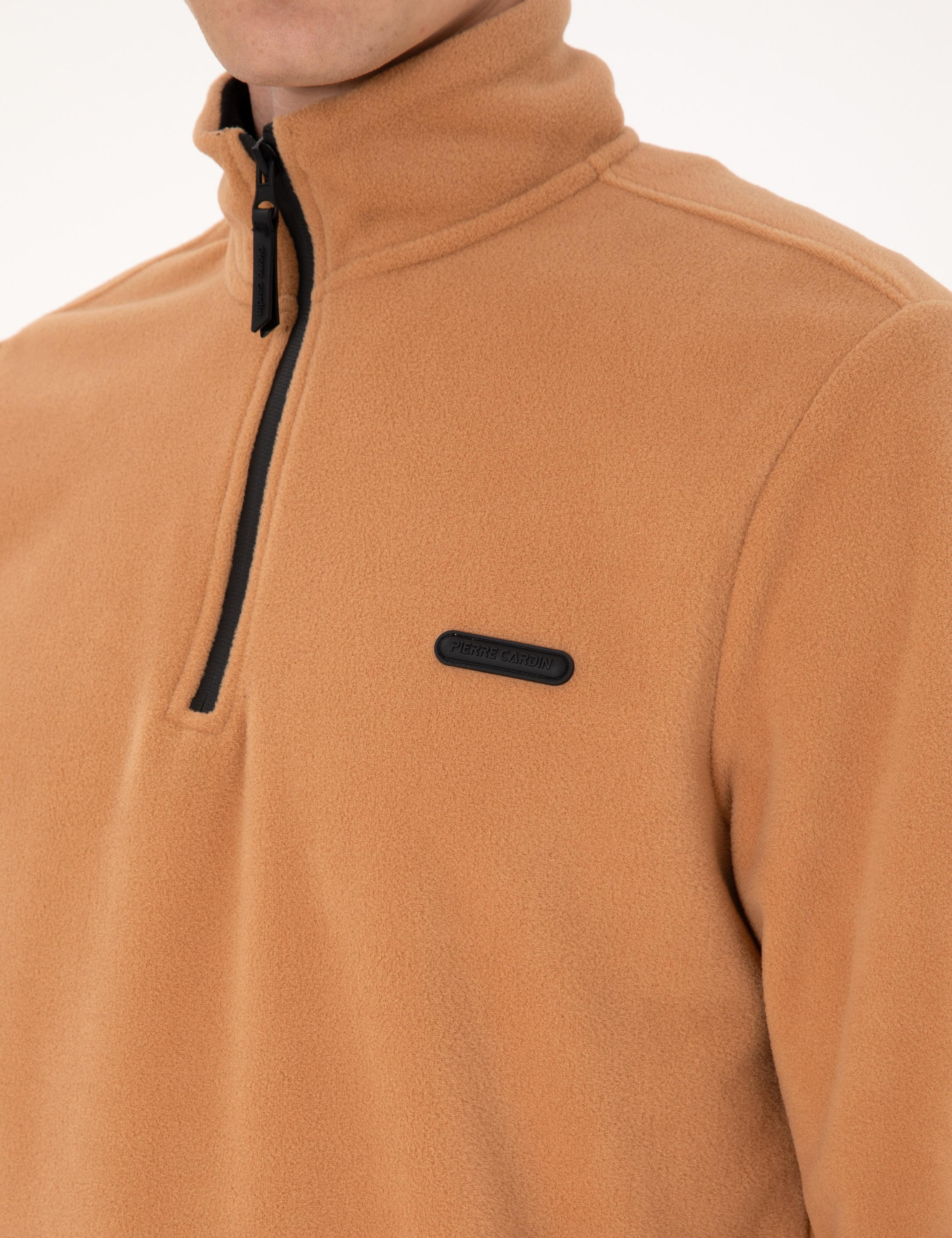 Açık Kahverengi Regular Fit Yarım Fermuarlı Polar Sweatshirt