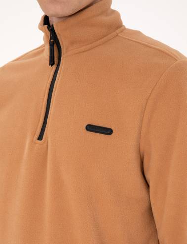 Açık Kahverengi Regular Fit Yarım Fermuarlı Polar Sweatshirt