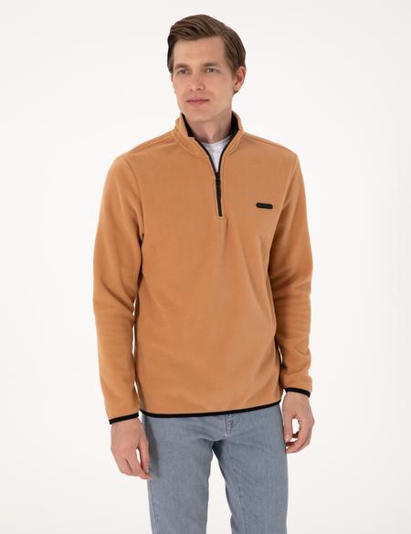 Açık Kahverengi Regular Fit Yarım Fermuarlı Polar Sweatshirt - 50314056105