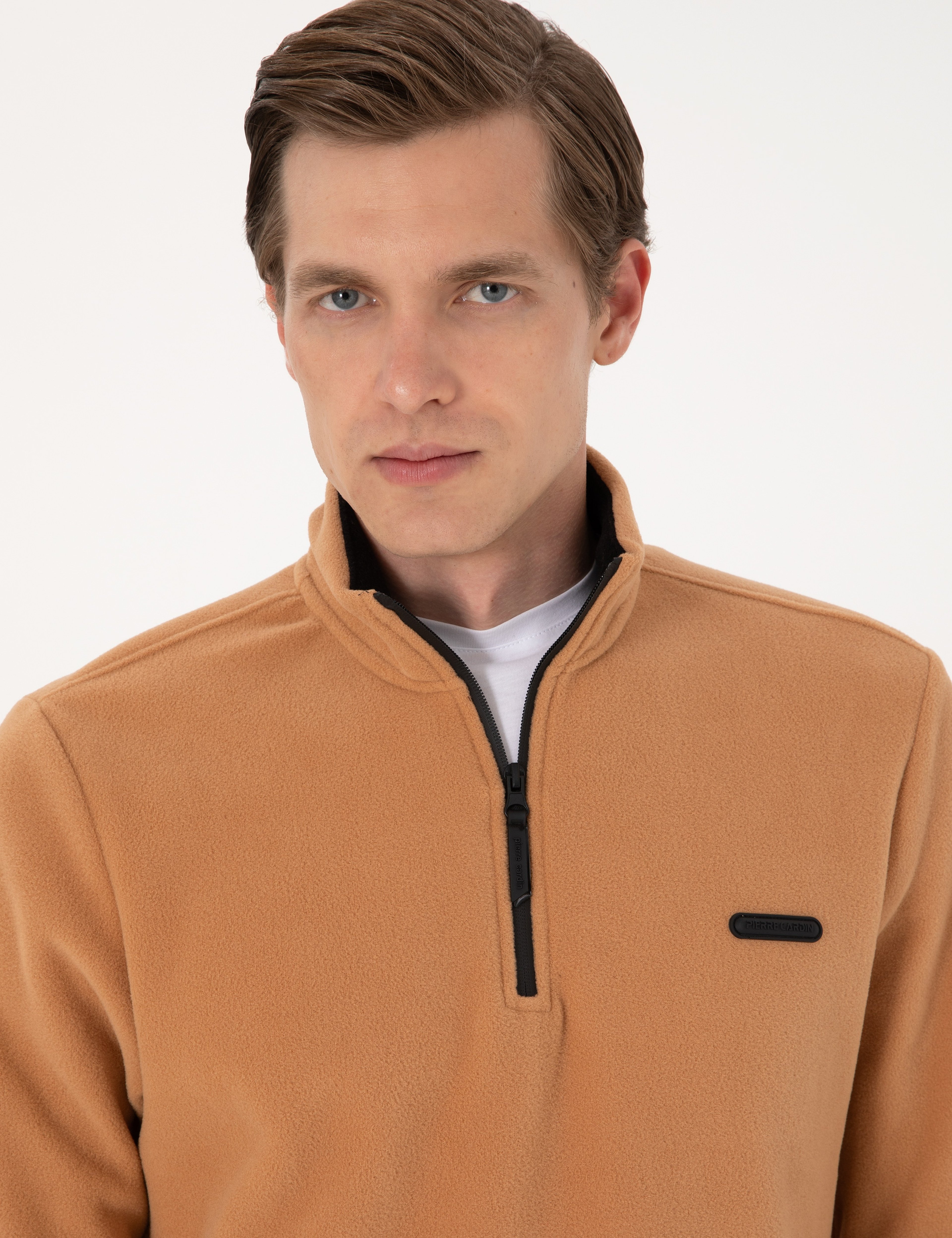 Açık Kahverengi Regular Fit Yarım Fermuarlı Polar Sweatshirt - Image 2