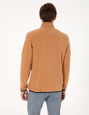 Açık Kahverengi Regular Fit Yarım Fermuarlı Polar Sweatshirt