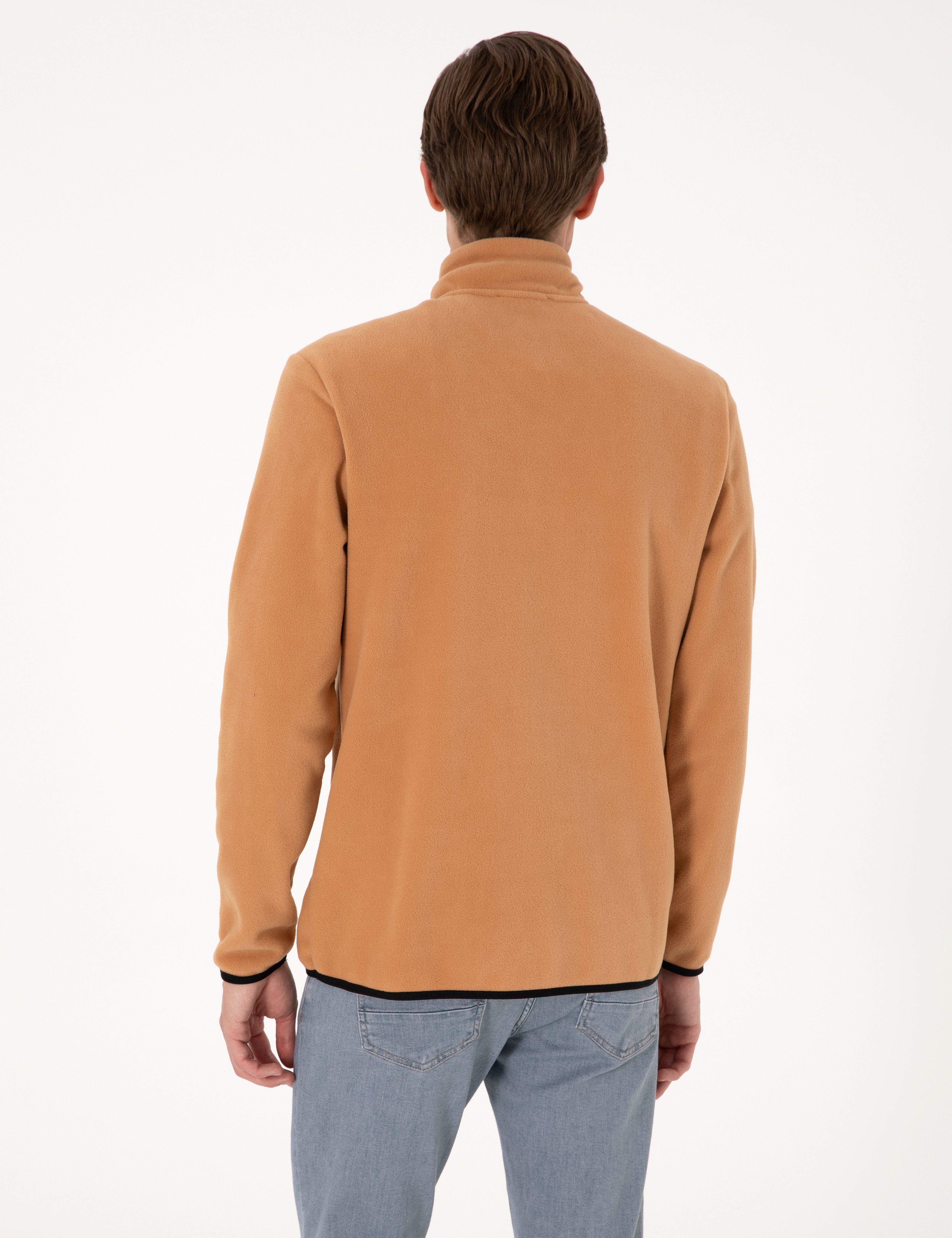 Açık Kahverengi Regular Fit Yarım Fermuarlı Polar Sweatshirt