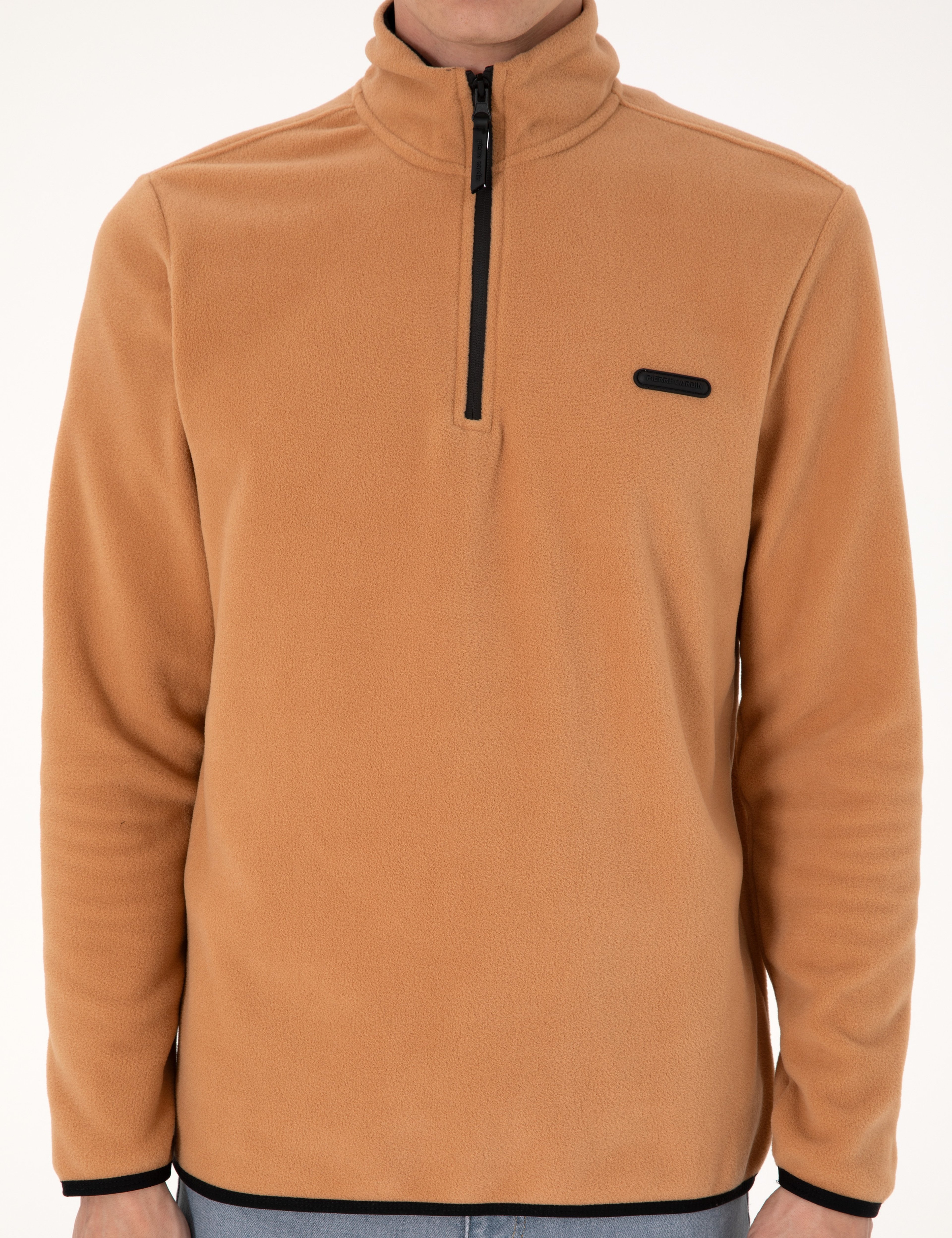 Açık Kahverengi Regular Fit Yarım Fermuarlı Polar Sweatshirt - Image 6