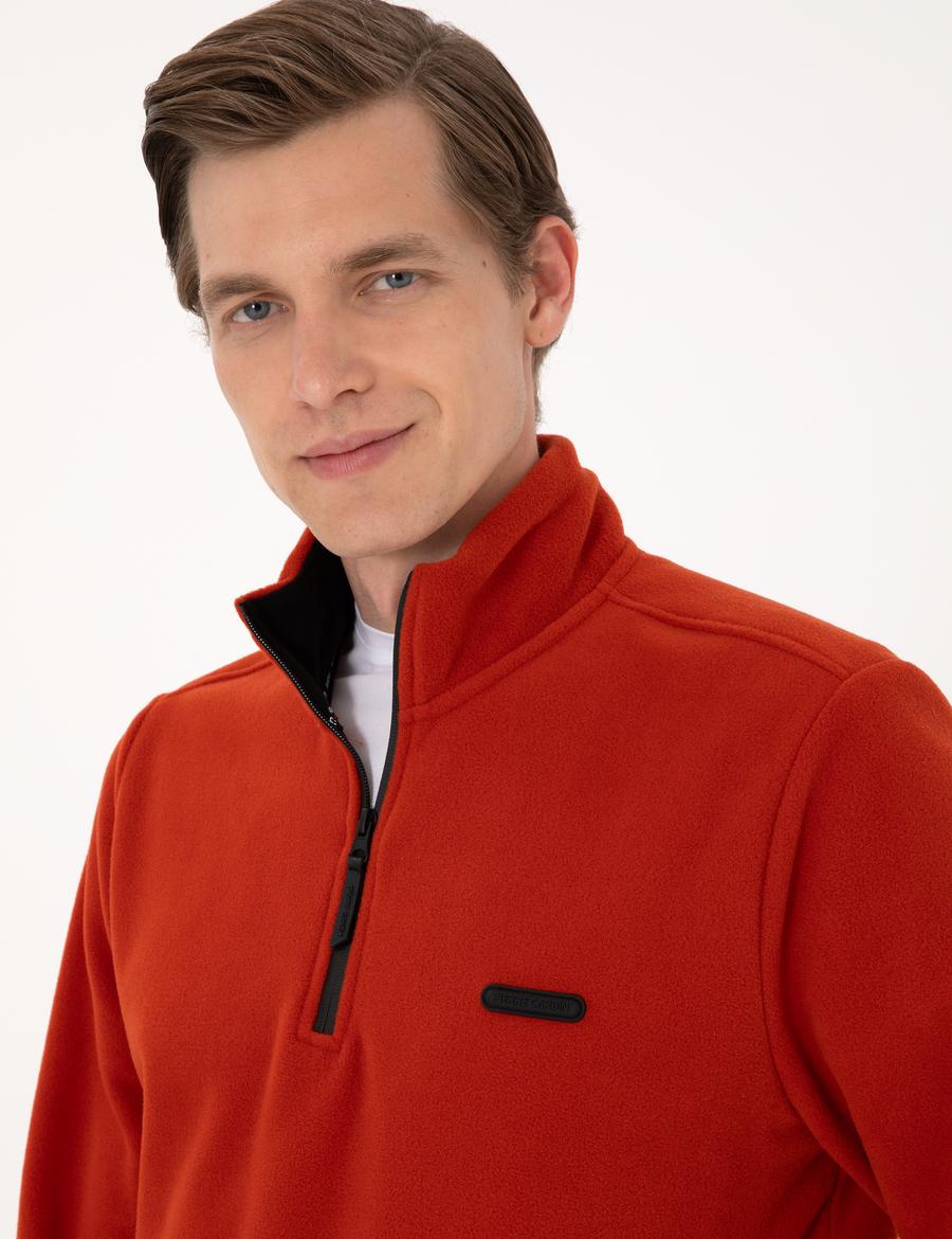 Kiremit Regular Fit Yarım Fermuarlı Polar Sweatshirt