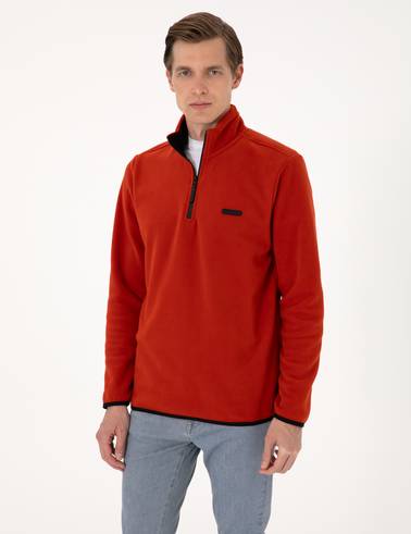 Kiremit Regular Fit Yarım Fermuarlı Polar Sweatshirt