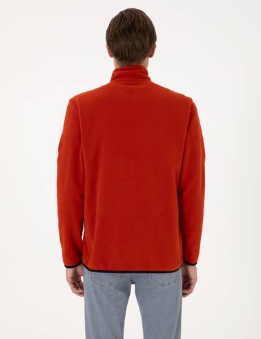 Kiremit Regular Fit Yarım Fermuarlı Polar Sweatshirt
