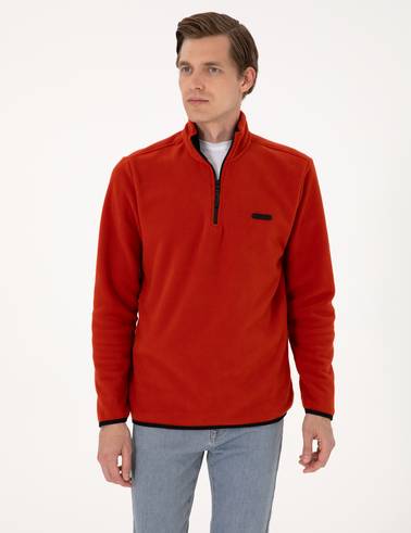 Kiremit Regular Fit Yarım Fermuarlı Polar Sweatshirt