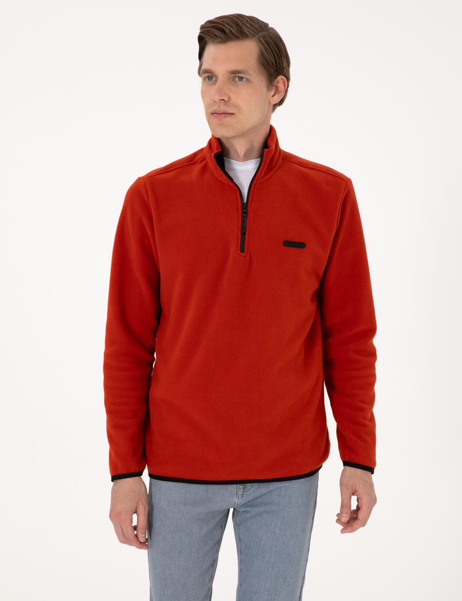 Kiremit Regular Fit Yarım Fermuarlı Polar Sweatshirt