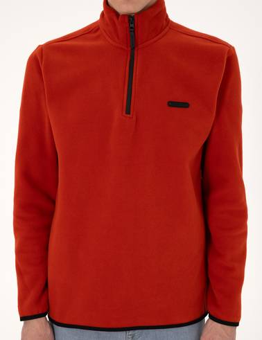 Kiremit Regular Fit Yarım Fermuarlı Polar Sweatshirt
