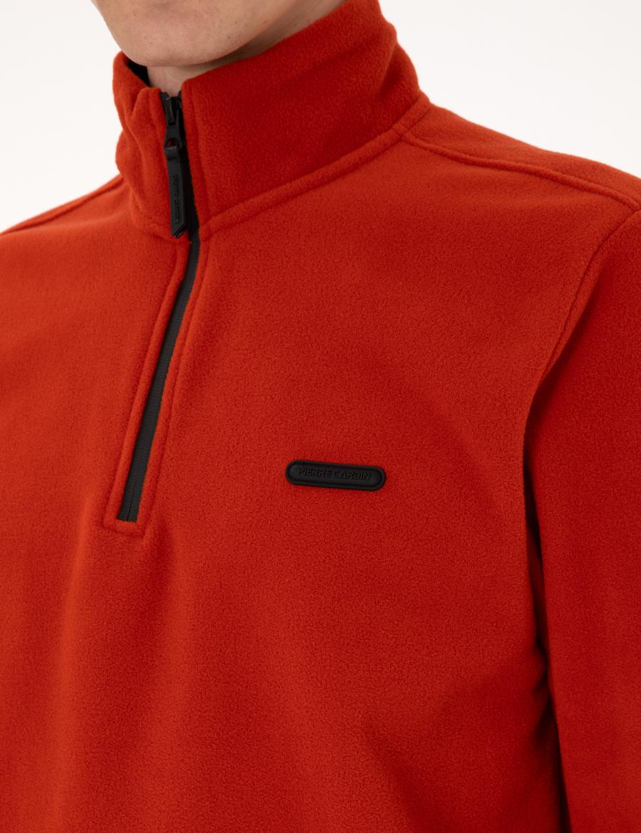 Kiremit Regular Fit Yarım Fermuarlı Polar Sweatshirt