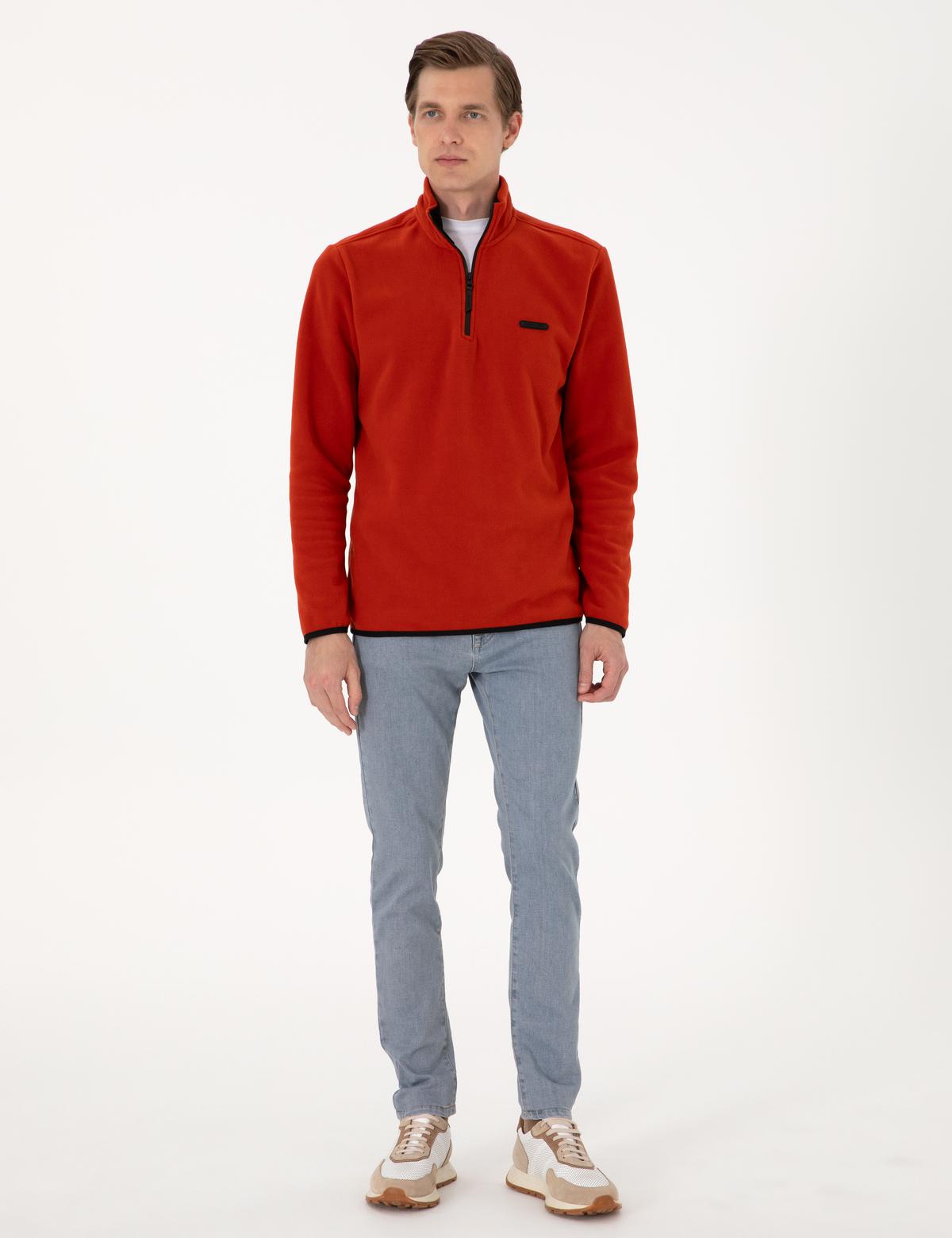 Kiremit Regular Fit Yarım Fermuarlı Polar Sweatshirt - 50314056009