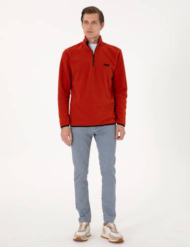 Kiremit Regular Fit Yarım Fermuarlı Polar Sweatshirt