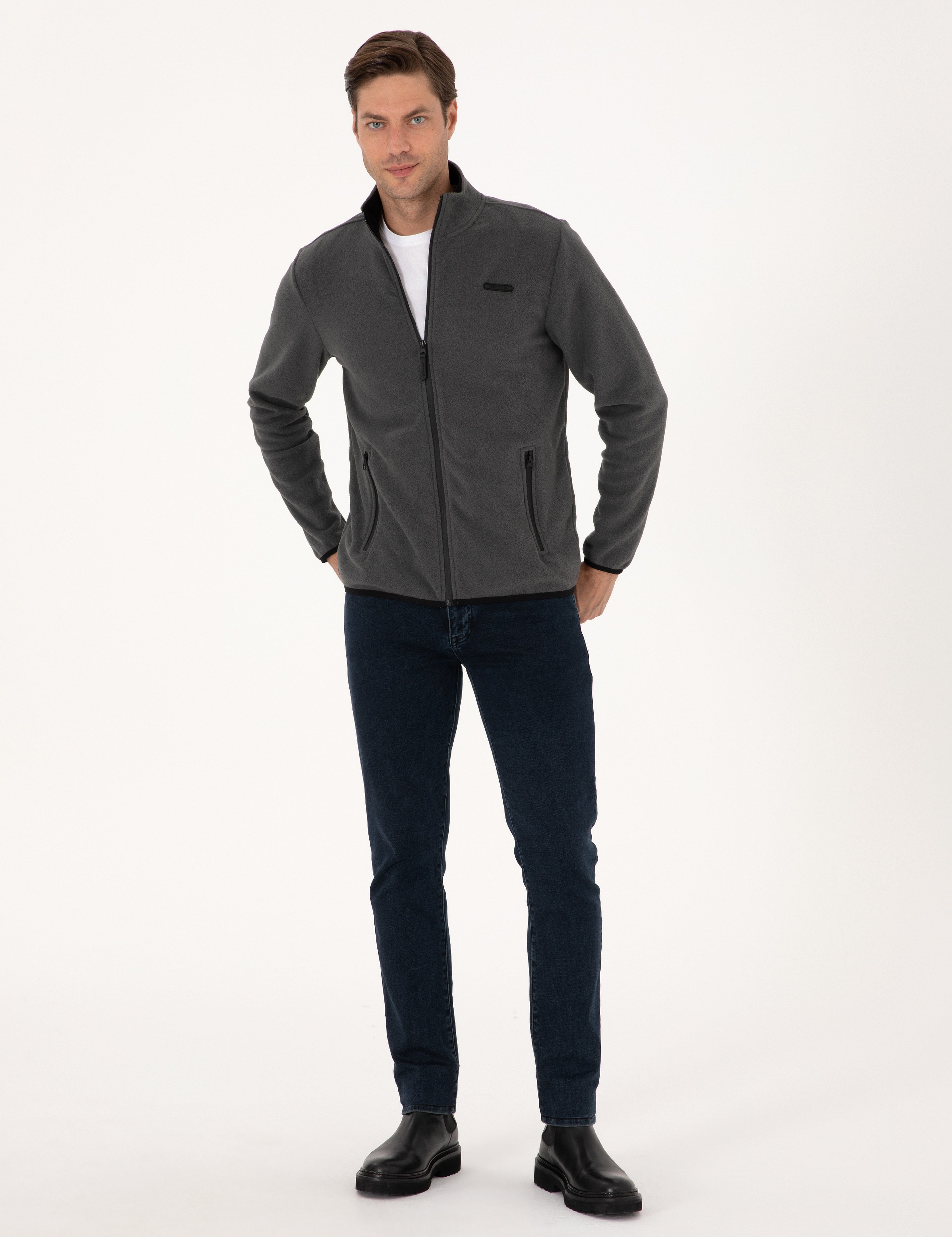 Antrasit Regular Fit Polar Hırka - Image 4