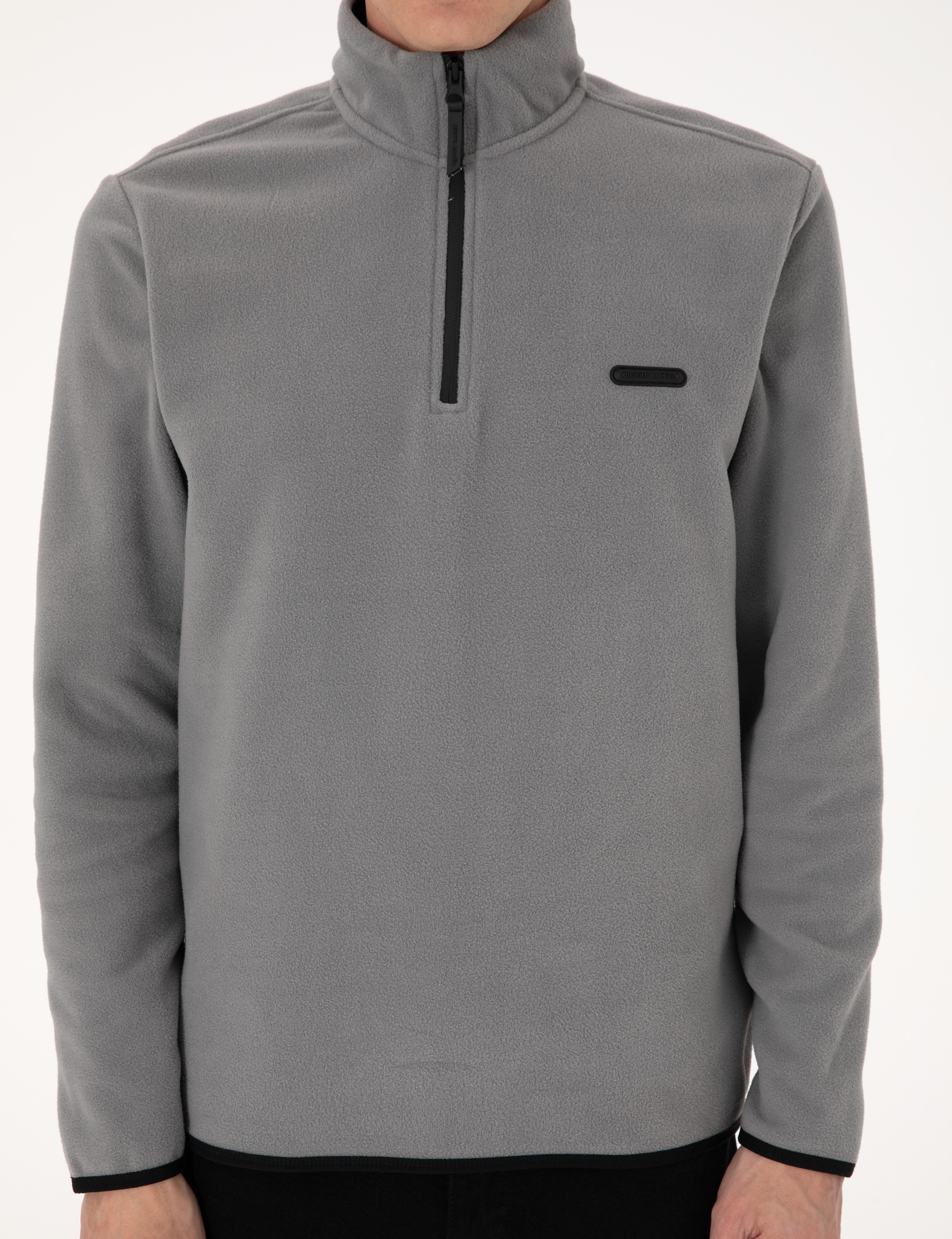 Gri Regular Fit Yarım Fermuarlı Polar Sweatshirt