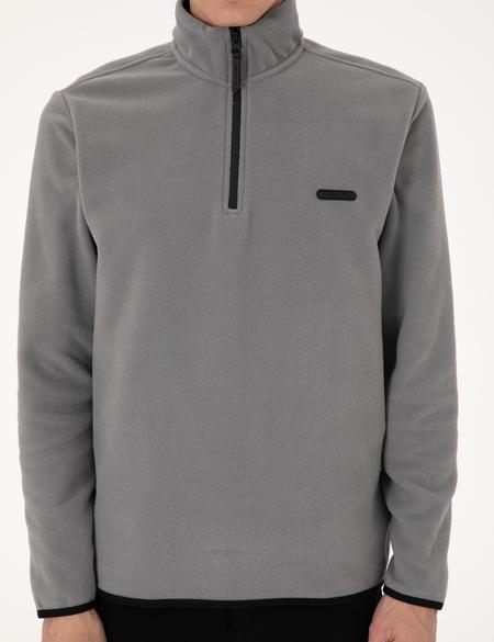 Gri Regular Fit Yarım Fermuarlı Polar Sweatshirt - 50314056025
