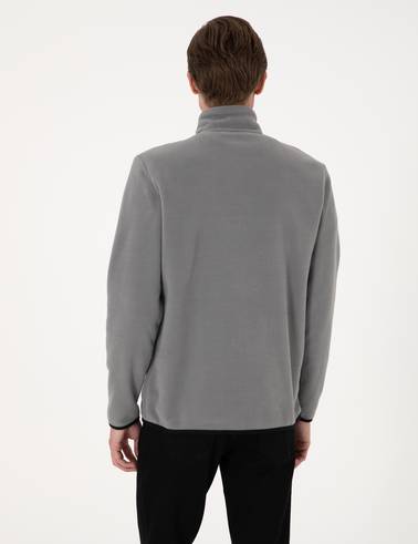 Gri Regular Fit Yarım Fermuarlı Polar Sweatshirt