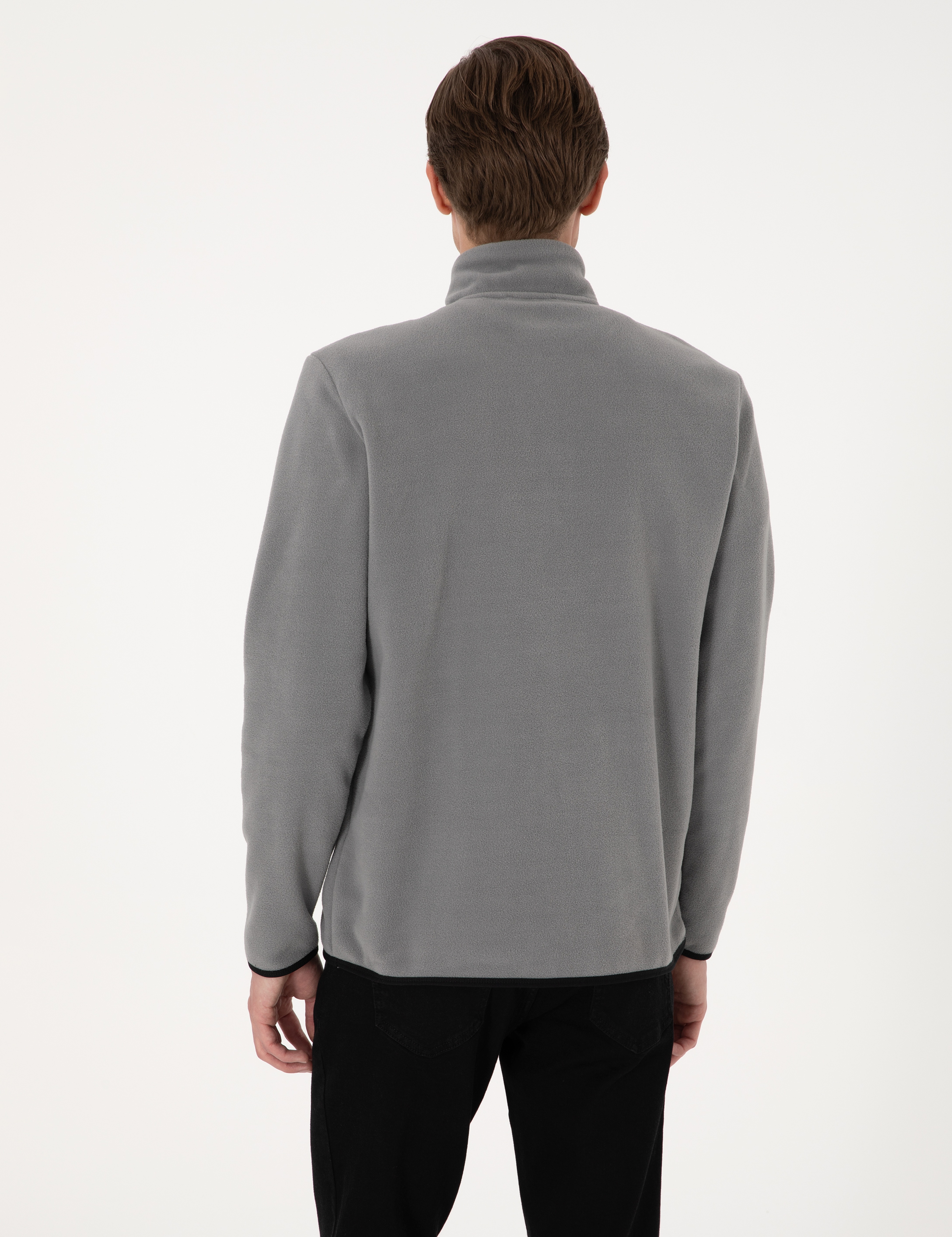 Gri Regular Fit Yarım Fermuarlı Polar Sweatshirt - Image 5