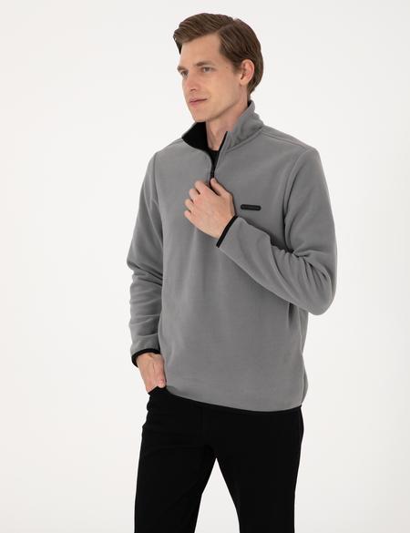 Gri Regular Fit Yarım Fermuarlı Polar Sweatshirt - 50314056025