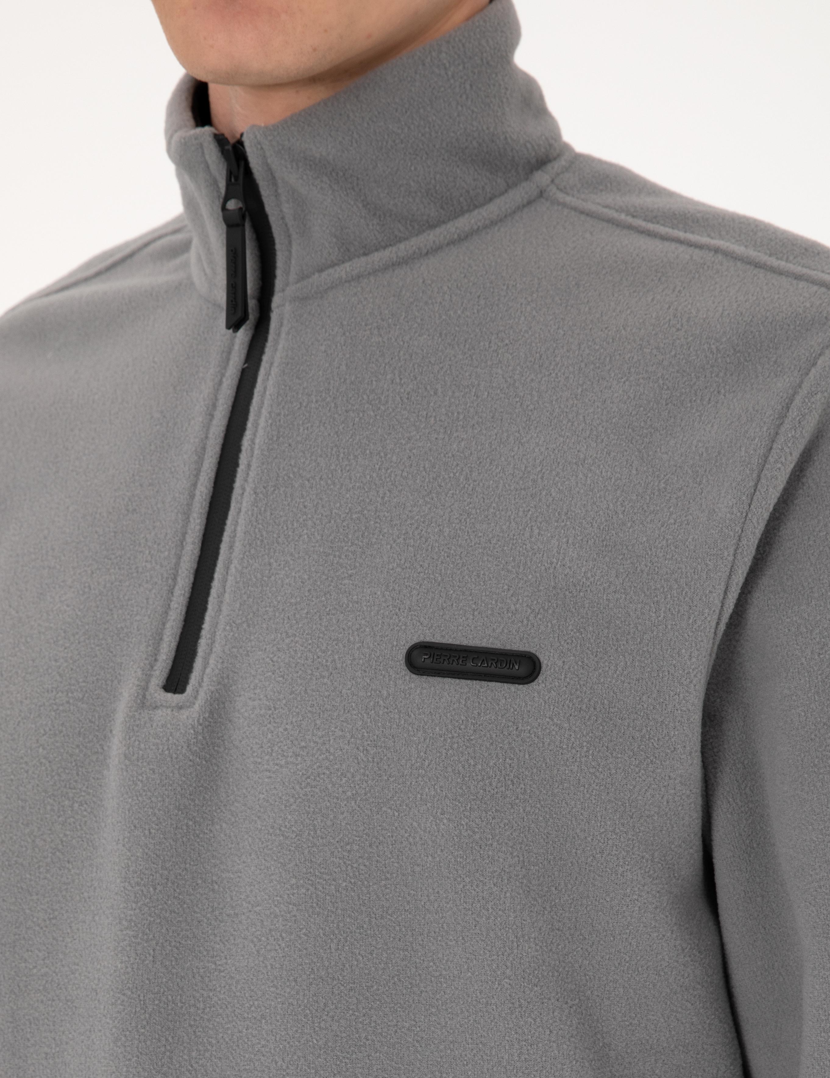 Gri Regular Fit Yarım Fermuarlı Polar Sweatshirt