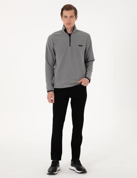Gri Regular Fit Yarım Fermuarlı Polar Sweatshirt - 50314056025