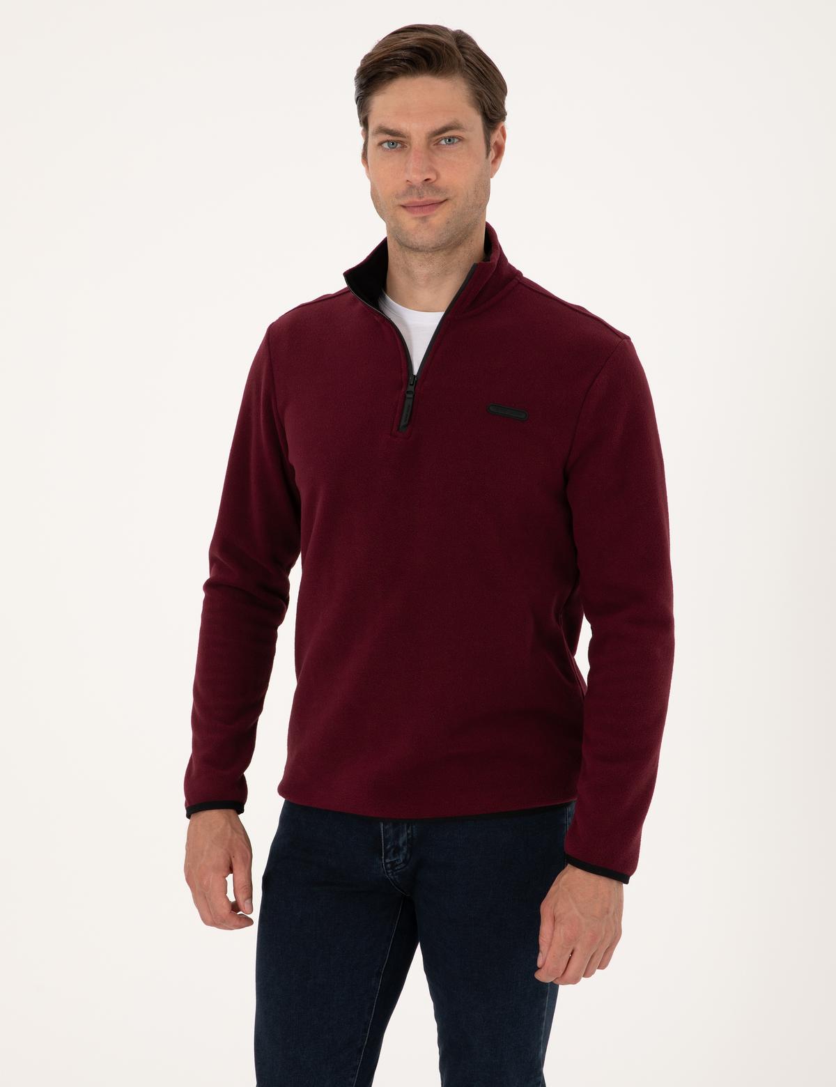 Bordo Regular Fit Yarım Fermuarlı Polar Sweatshirt