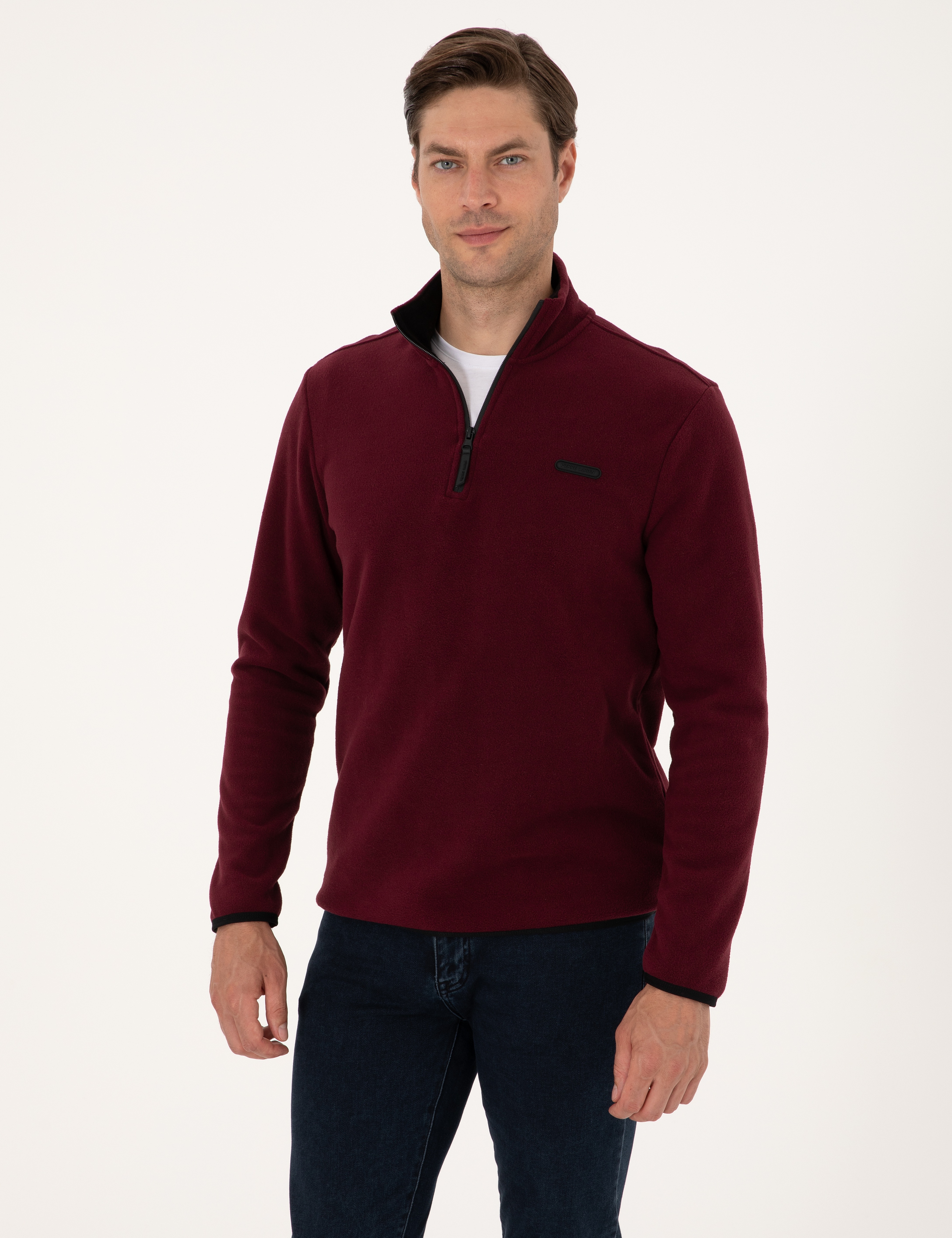 Bordo Regular Fit Yarım Fermuarlı Polar Sweatshirt - Image 1