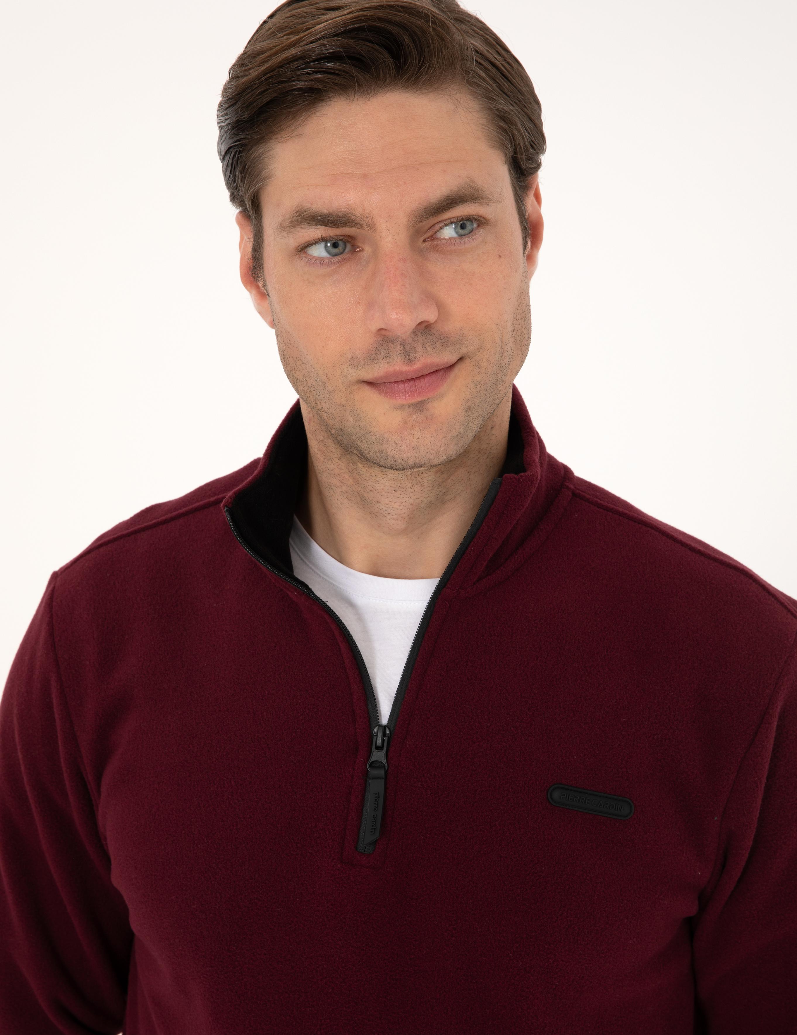 Bordo Regular Fit Yarım Fermuarlı Polar Sweatshirt