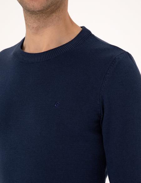 Açık Lacivert Slim Fit Bisiklet Yaka Basic Triko Kazak - 50314192183