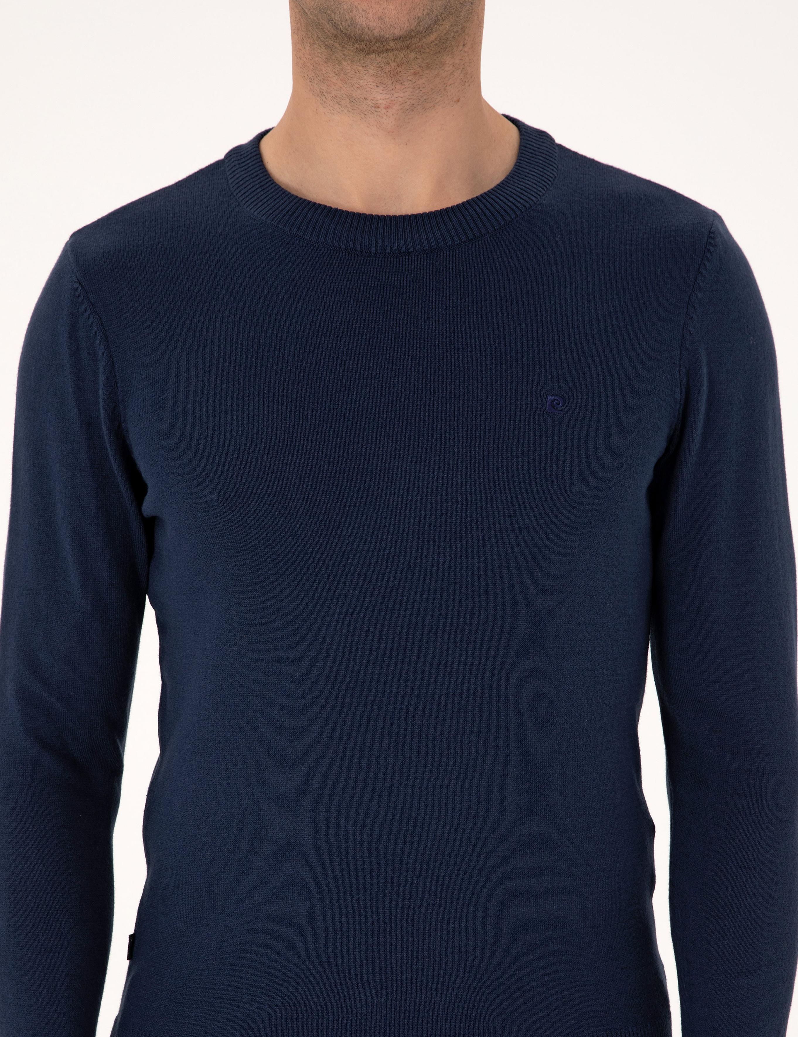 Açık Lacivert Slim Fit Bisiklet Yaka Basic Triko Kazak