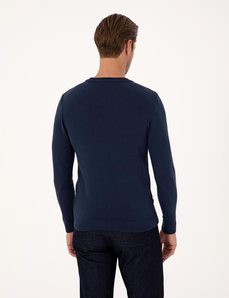 Açık Lacivert Slim Fit Bisiklet Yaka Basic Triko Kazak - 50314192183