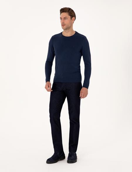 Açık Lacivert Slim Fit Bisiklet Yaka Basic Triko Kazak - 50314192183