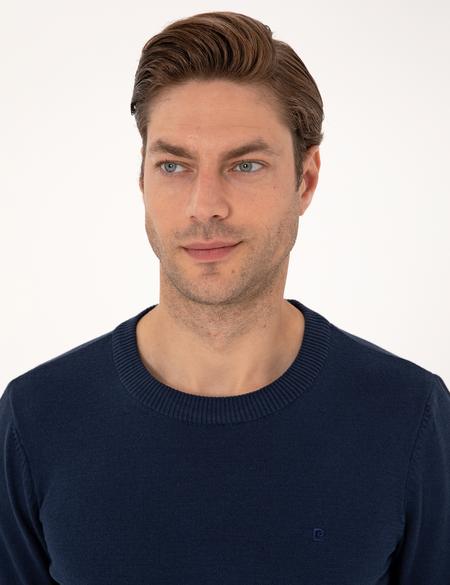 Açık Lacivert Slim Fit Bisiklet Yaka Basic Triko Kazak - 50314192183