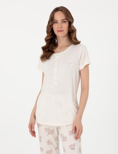 Krem Kısakollu Lohusa Pijama Takımı - 50319052001